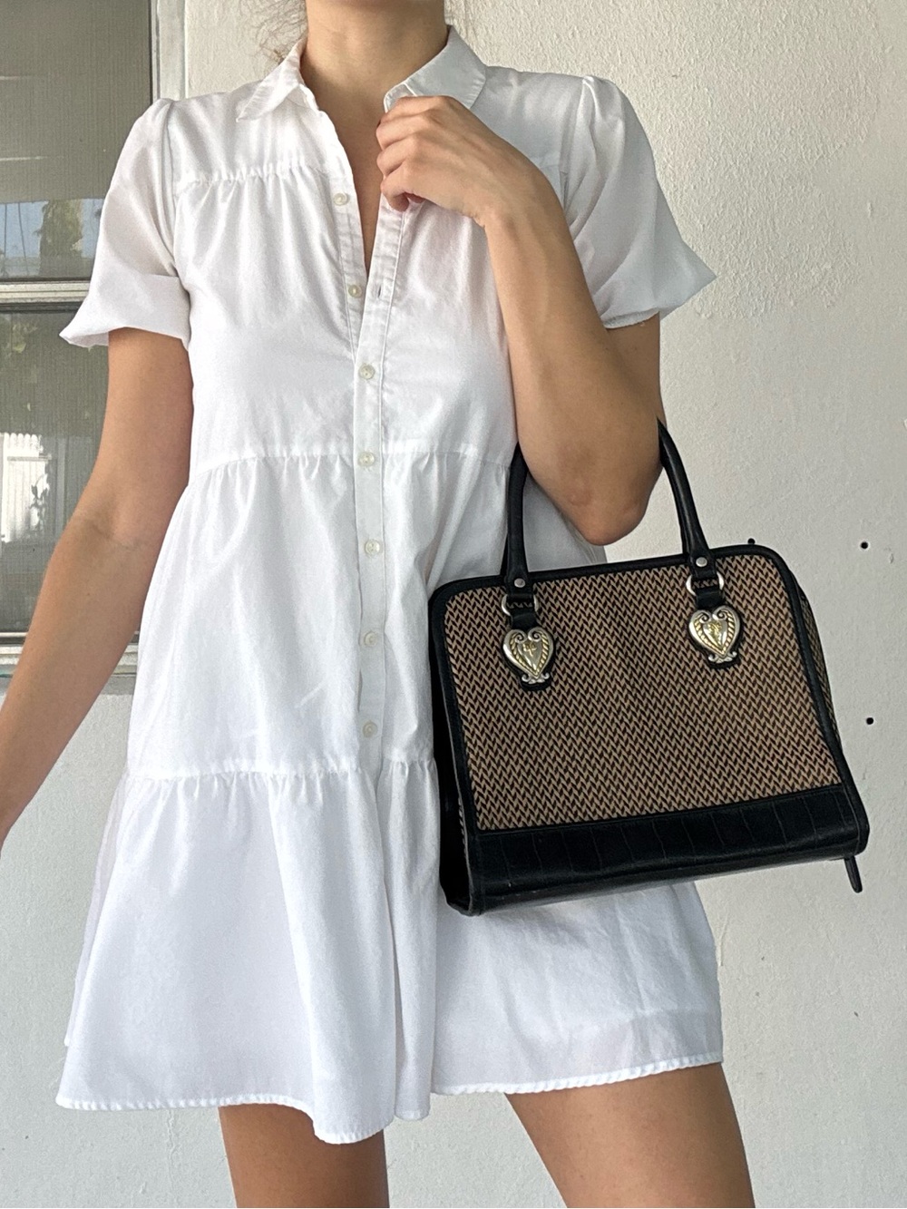 Marlo Two-Tone Top-Handle Bag in Black and Tan With Heart Charms - Picture 9 of 9